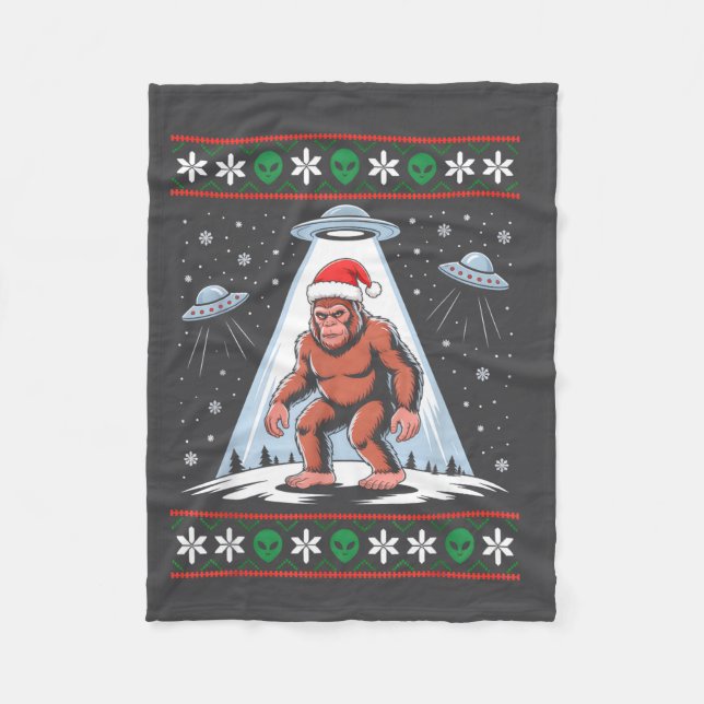 Bigfoot Santa Ufo Alien Funny Ugly Christmas Sweat Fleece Blanket (Front)