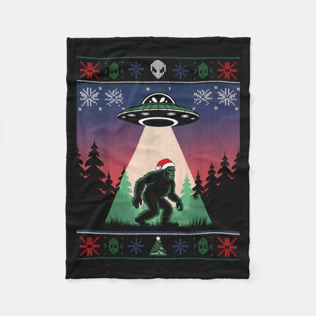 Bigfoot Santa Ufo Alien Funny Ugly Christmas Sweat Fleece Blanket (Front)