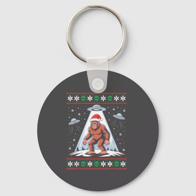 Bigfoot Santa Ufo Alien Funny Ugly Christmas Sweat Keychain (Front)