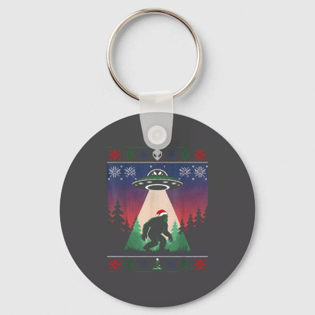 Bigfoot Santa Ufo Alien Funny Ugly Christmas Sweat Keychain (Front)