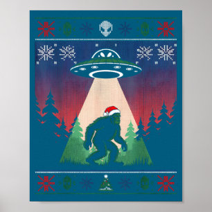Bigfoot Santa Ufo Alien Funny Ugly Christmas Sweat Poster