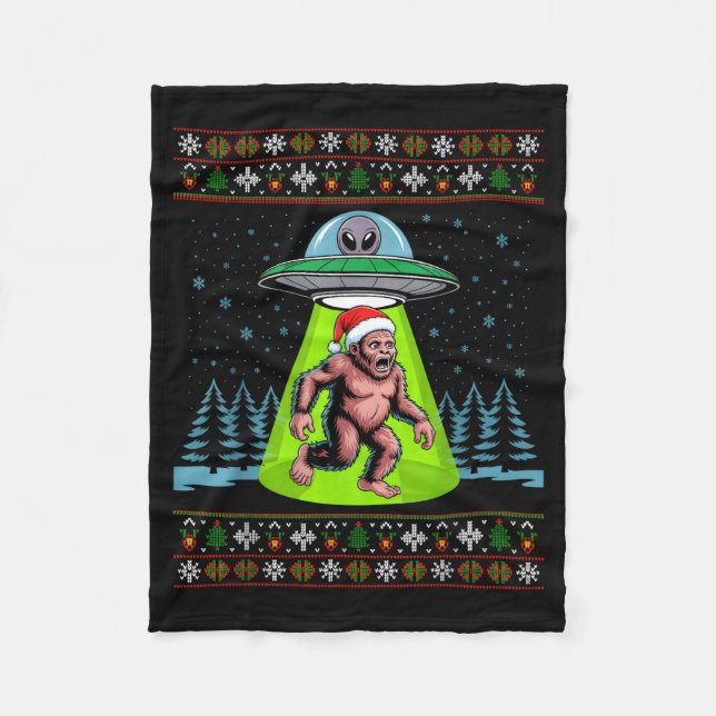 Bigfoot Santa Ufo Sasquatch Funny Ugly Christmas S Fleece Blanket (Front)