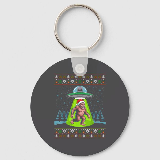 Bigfoot Santa Ufo Sasquatch Funny Ugly Christmas S Keychain (Front)
