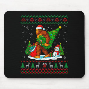 Bigfoot Santa Ugly Christmas Tree Funny Xmas Light Mouse Pad