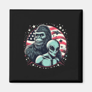 Bigfoot Sasquatch Alien Amp Bigfoot Usa Flag Fathe Magnet