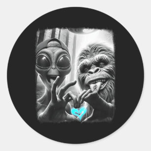 Bigfoot Sasquatch Alien Lovefest Love Hand Sign 0l Classic Round Sticker