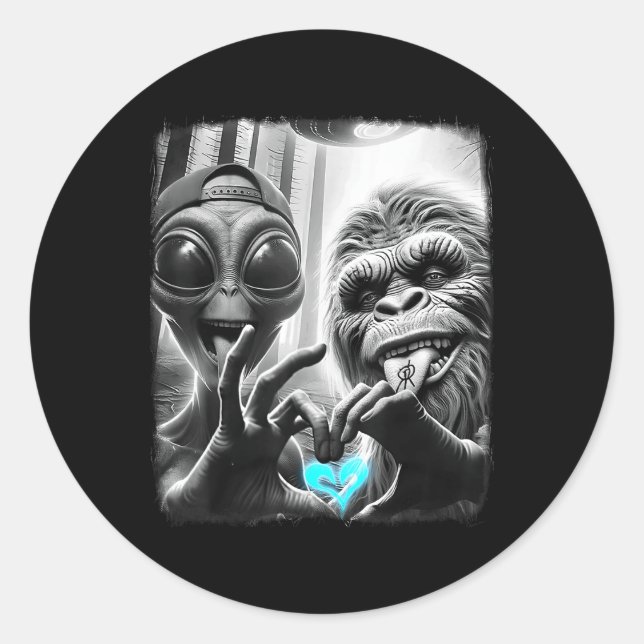 Bigfoot Sasquatch Alien Lovefest Love Hand Sign 0l Classic Round Sticker (Front)