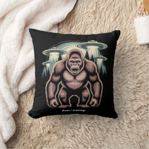Bigfoot Sasquatch Alien UFO Funny Graphic Design Throw Pillow