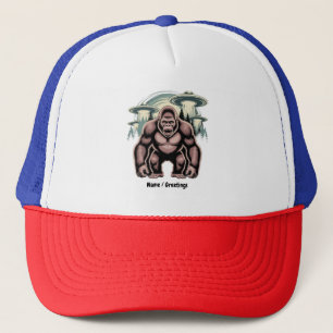 Bigfoot Sasquatch Alien UFO Funny Graphic Design Trucker Hat