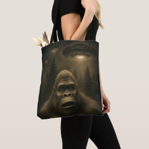 Bigfoot Sasquatch Alien UFO Funny Tote Bag