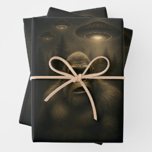 Bigfoot Sasquatch Alien UFO Funny Wrapping Paper Sheet