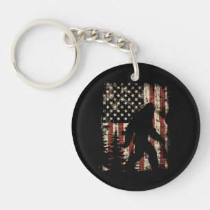 Bigfoot Sasquatch America Flag Patriotic Men Women Keychain