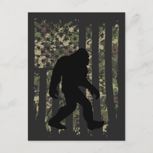 Bigfoot Sasquatch American Camouflaged USA Flag T- Postcard