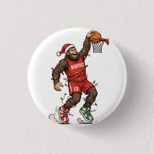 Bigfoot Sasquatch Basketball Christmas 2026 Holida 1 Inch Round Button