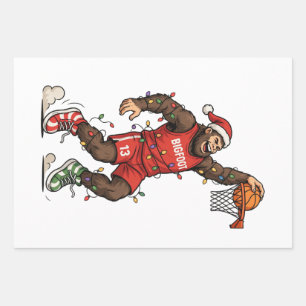 Bigfoot Sasquatch Basketball Christmas 2026 Holida Wrapping Paper Sheet
