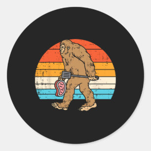 Bigfoot Sasquatch Bbq Retro Byrbecue Grilling Men Classic Round Sticker