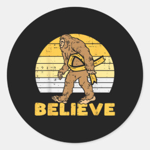 Bigfoot Sasquatch Believe Childhood Cancer Ribbon  Classic Round Sticker