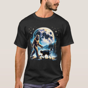 Bigfoot Sasquatch Border Collie Walking Dog Lover T-Shirt