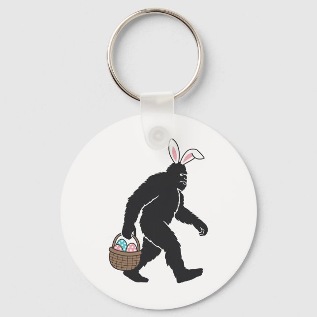 Bigfoot Sasquatch Bunny Ears Carrying Easter Egg B Keychain (Front)