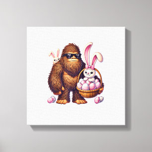 Bigfoot Sasquatch Bunny Easter Eggs Retro Men Boys Canvas Print