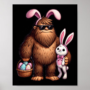 Bigfoot Sasquatch Bunny Easter Eggs Retro Men Boys Poster