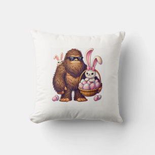Bigfoot Sasquatch Bunny Easter Eggs Retro Men Boys Throw Pillow