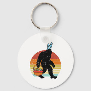 Bigfoot Sasquatch Bunny Easter Eggs Retro Men Wome Keychain