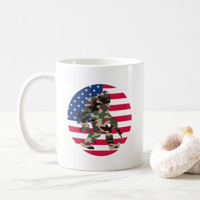 Bigfoot Sasquatch Camo  Coffee Mug (With Donut)