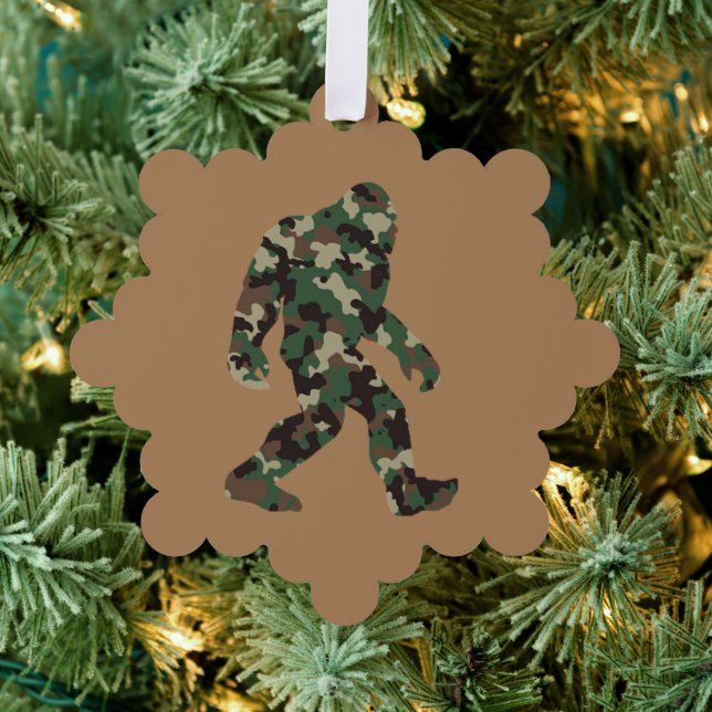 Bigfoot Sasquatch Camo Ornament Card (Insitu (Tree))