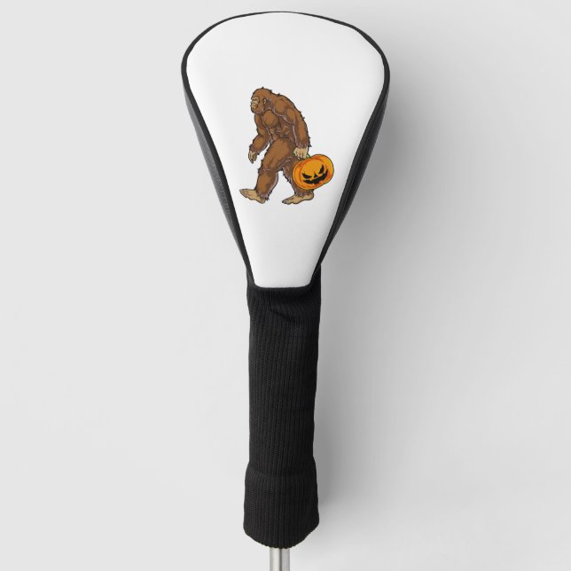 Bigfoot Sasquatch Carrying Scary Pumpkin T shirt Golf Head Cover (Front)