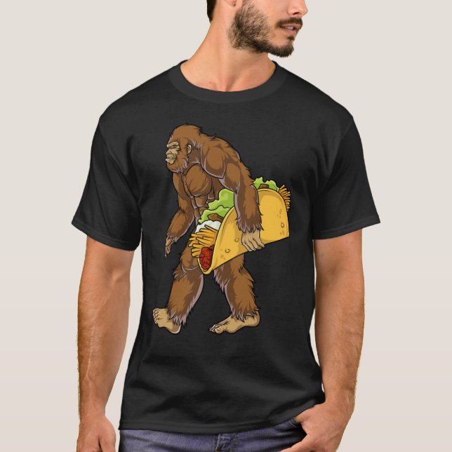 Bigfoot Sasquatch Carrying Taco T shirt Funny Camp (Front)