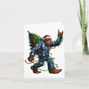 Bigfoot Sasquatch Christmas Tree Santa Hat Lights  Card