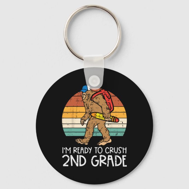Bigfoot Sasquatch Crush 2nd Grade Second First Day Keychain (Front)