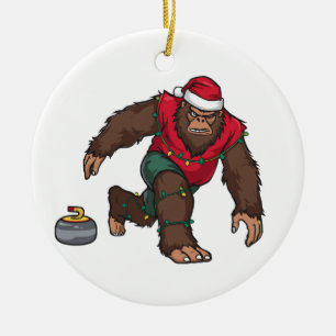 Bigfoot Sasquatch Curling Christmas 2026 Holiday Ceramic Ornament
