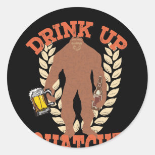 Bigfoot Sasquatch Drinking Beer Classic Round Sticker