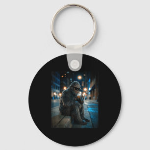 Bigfoot sasquatch drinking iced coffee funny anima keychain