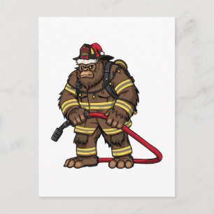 Bigfoot Sasquatch Firefighter Christmas 2026   Postcard