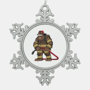 Bigfoot Sasquatch Firefighter Christmas 2026 Snowflake Pewter Christmas Ornament