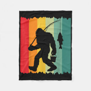 Bigfoot Sasquatch Fisherman Fishing Vintage Dad Fa Fleece Blanket