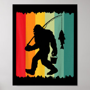 Bigfoot Sasquatch Fisherman Fishing Vintage Dad Fa Poster