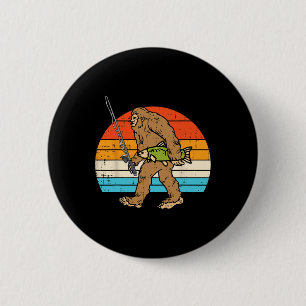 Bigfoot Sasquatch Fishing Retro Fisherman Men Wome 2 Inch Round Button