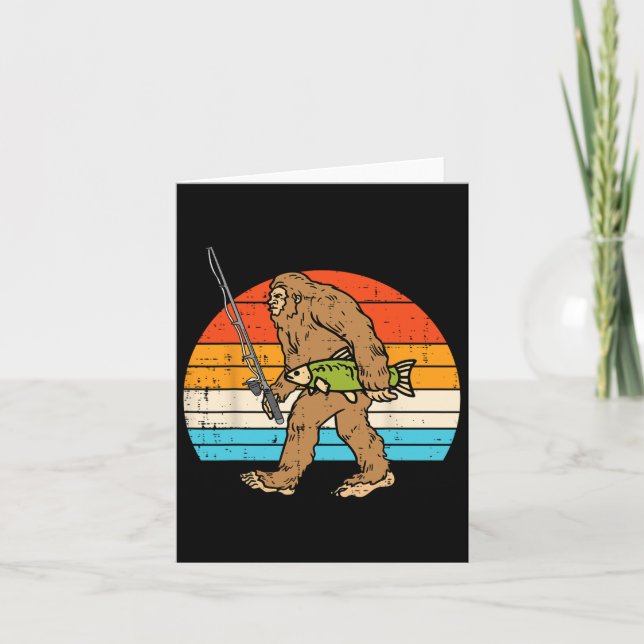 Bigfoot Sasquatch Fishing Retro Fisherman Men Wome Card (Front)