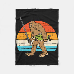 Bigfoot Sasquatch Fishing Retro Fisherman Men Wome Fleece Blanket