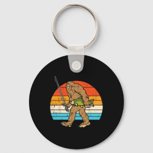 Bigfoot Sasquatch Fishing Retro Fisherman Men Wome Keychain