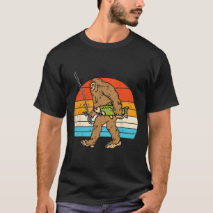 Bigfoot Sasquatch Fishing Retro Fisherman Men Wome T-Shirt