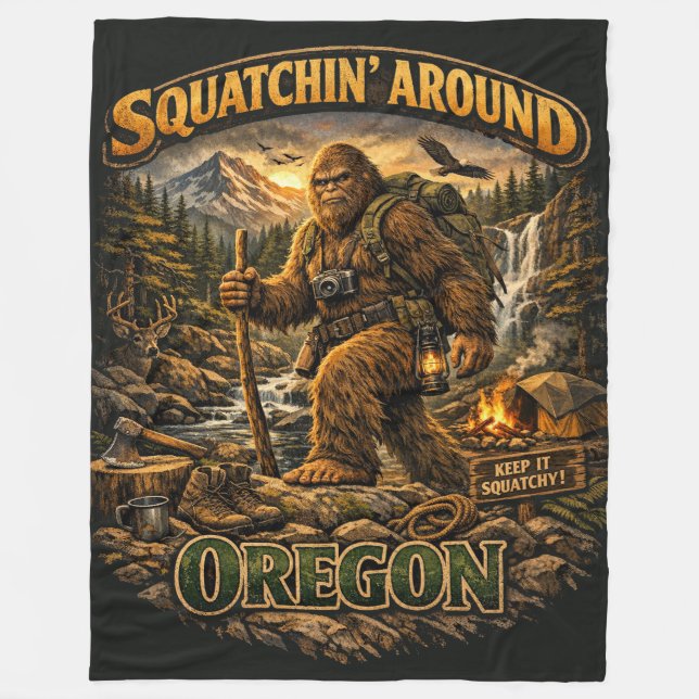 Bigfoot Sasquatch Fleece Blanket (Front)