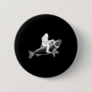 Bigfoot Sasquatch Fly Fishing Trout Fisherman Vint 2 Inch Round Button