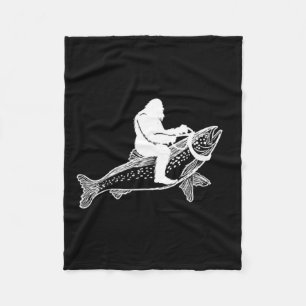 Bigfoot Sasquatch Fly Fishing Trout Fisherman Vint Fleece Blanket