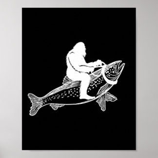 Bigfoot Sasquatch Fly Fishing Trout Fisherman Vint Poster