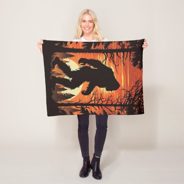 Bigfoot Sasquatch Forest Sunset Fleece Blanket (In Situ)